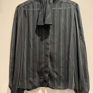 70’s vintage long sleeved sheer striped button down with ascot.